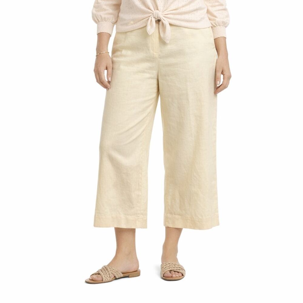 Madison Studio Linen Pants Women’s 10 Butter Yellow Wide‑Leg Cropped Coastal EUC
